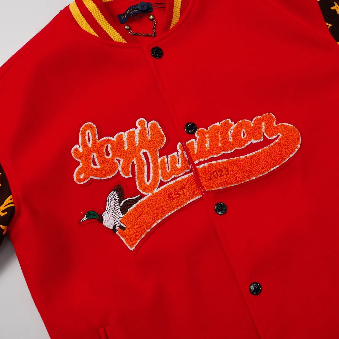 Louis Vuitton Hand Monogram Print Red Varsity Jacket