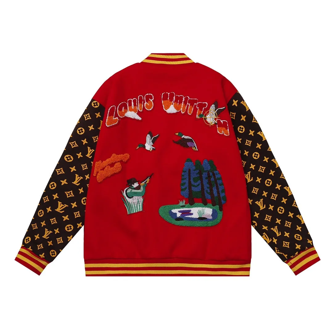 Louis Vuitton Hand Monogram Print Red Varsity Jacket