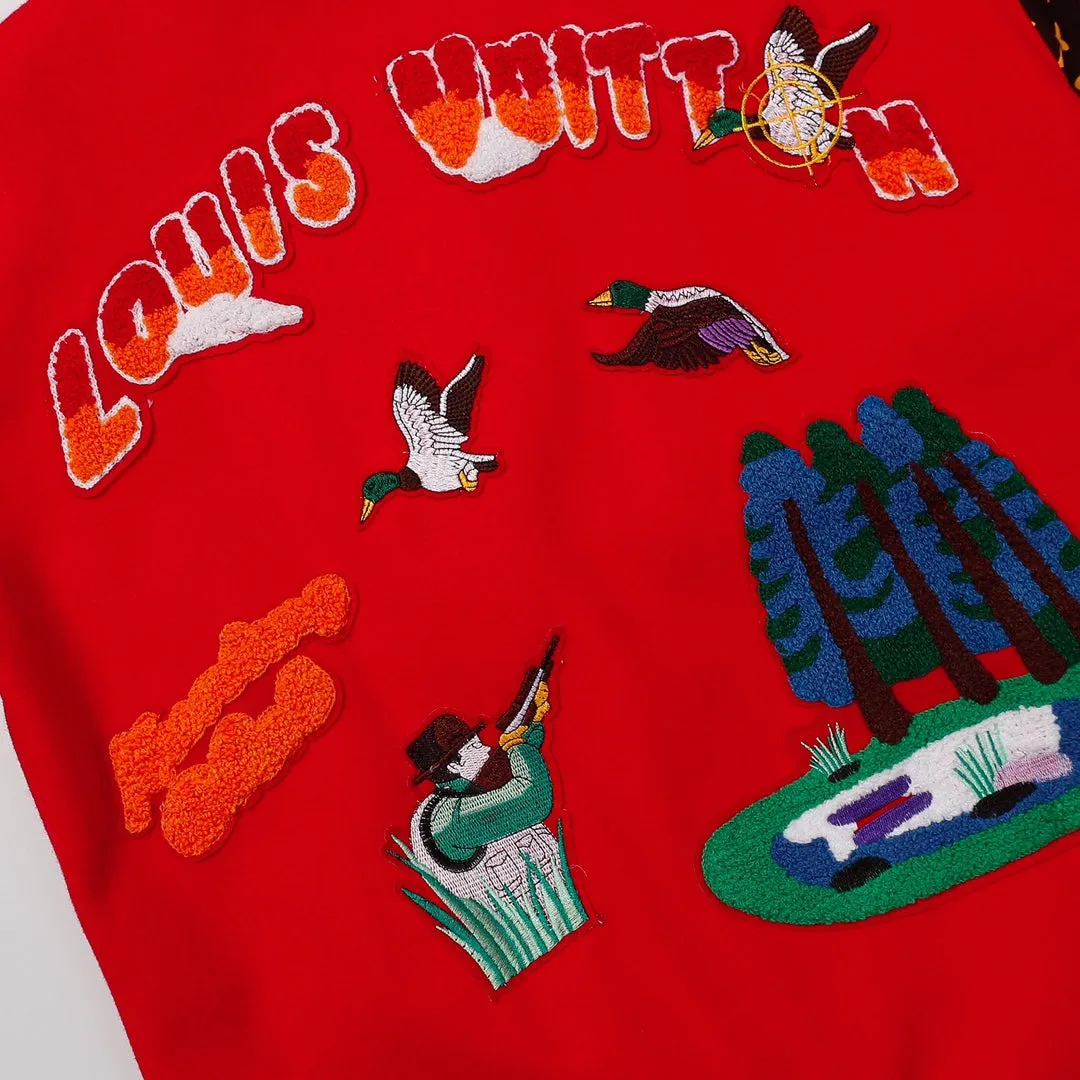 Louis Vuitton Hand Monogram Print Red Varsity Jacket