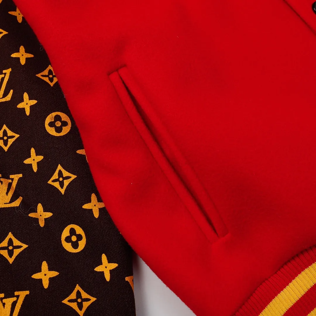 Louis Vuitton Hand Monogram Print Red Varsity Jacket