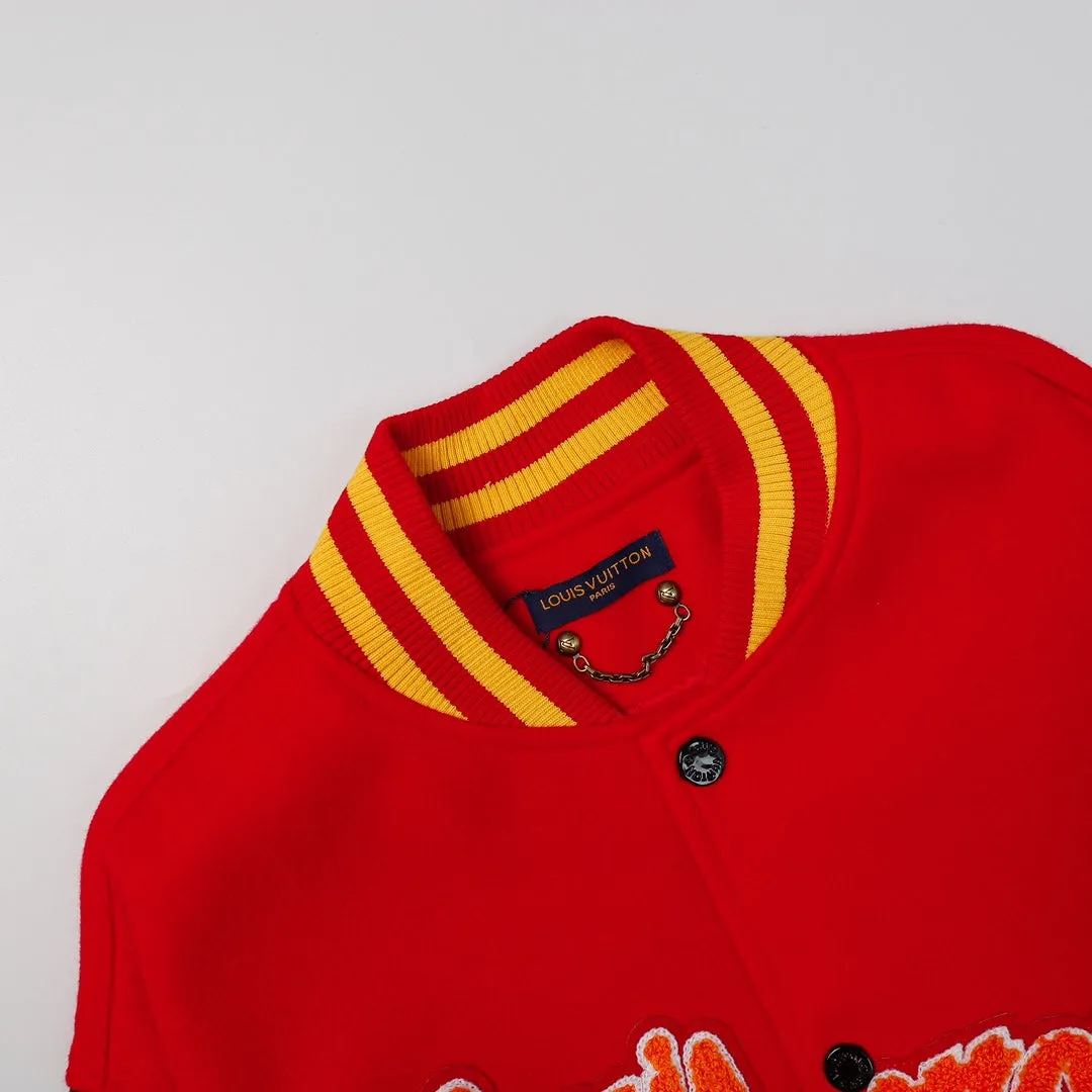 Louis Vuitton Hand Monogram Print Red Varsity Jacket