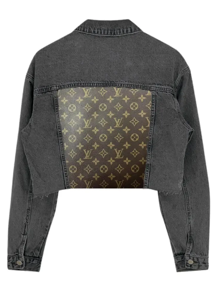 LV Inspired Black Denim Dog Jacket with Matching Human Jacket