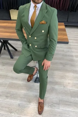 Men Two Piece Suit Green Double Breasted Suit Formal Wear Wedding Suit Slim Fit Suit Bespoke Tailoring