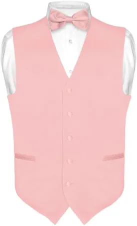 Men's Dress Vest & BowTie Solid PINK Color Bow Tie Set for Suit or Tuxedo