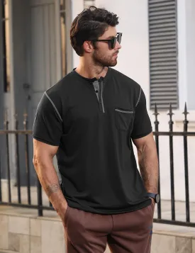 Men's Henley Shirt Short Sleeve T-Shirt Casual Top Pullover Summer Lightweight Tee Shirts with Button