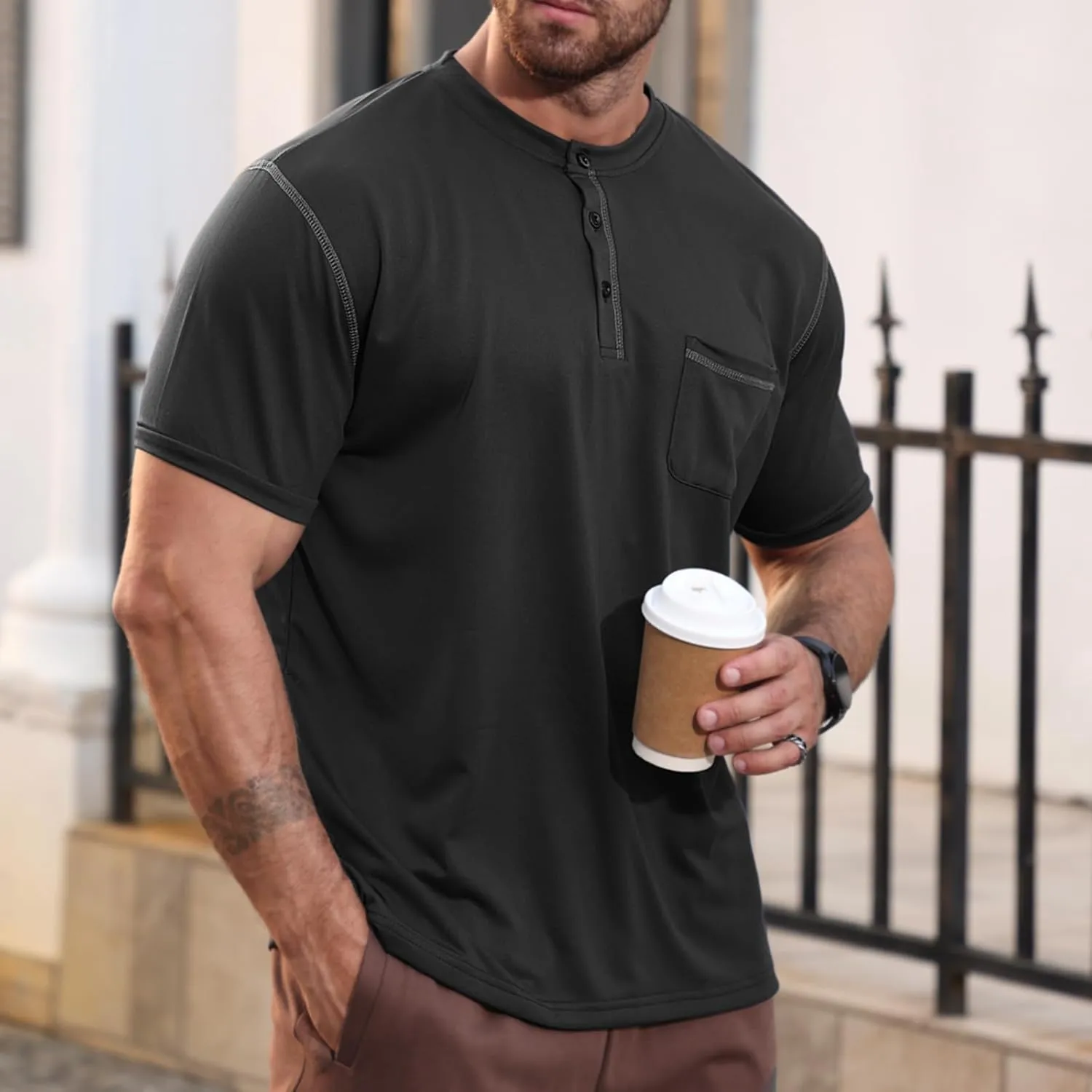 Men's Henley Shirt Short Sleeve T-Shirt Casual Top Pullover Summer Lightweight Tee Shirts with Button