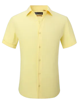 Men's Yellow short sleeve shirt stretch material By Suslo Couture