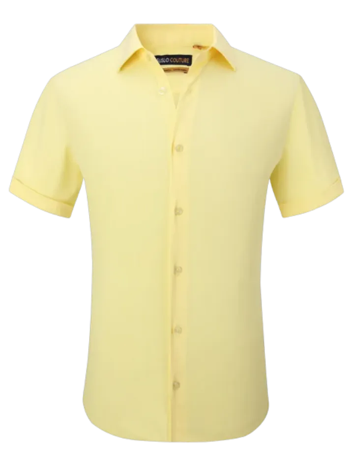 Men's Yellow short sleeve shirt stretch material By Suslo Couture