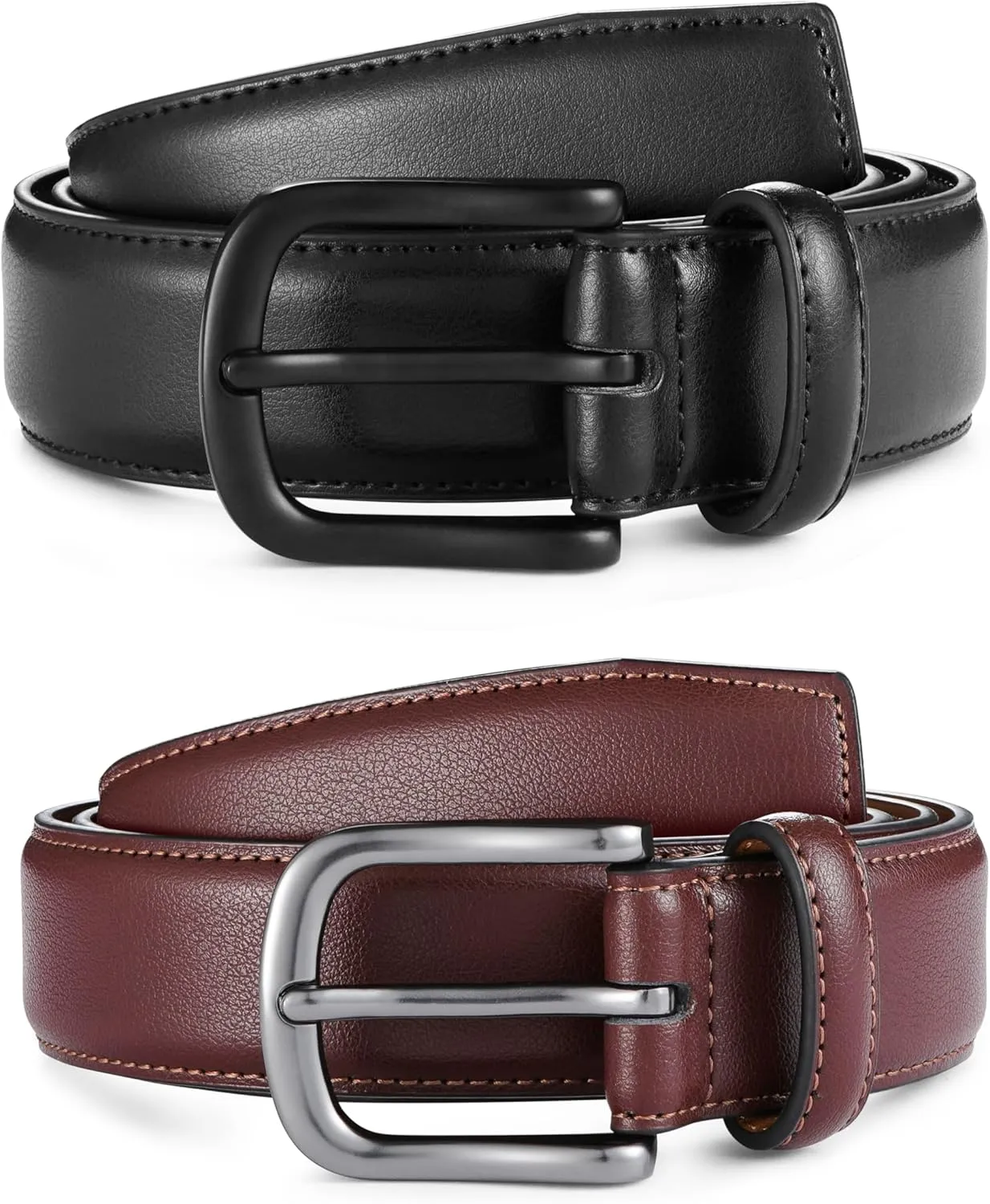 MILORDE Men's Leather Dress Belt 2Pack, Handmade, Genuine Leather, Fashion & Classic Designs for Work Business and Casual