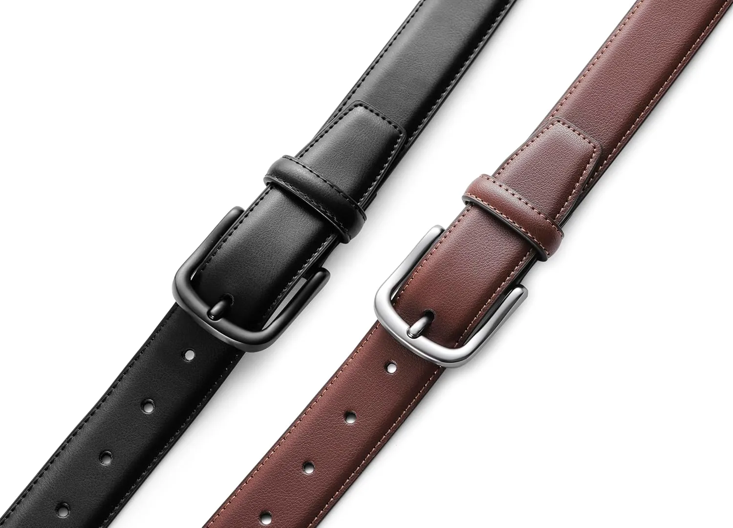MILORDE Men's Leather Dress Belt 2Pack, Handmade, Genuine Leather, Fashion & Classic Designs for Work Business and Casual