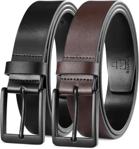 MILORDE Men's Leather Dress Belt 2Pack, Handmade, Genuine Leather, Fashion & Classic Designs for Work Business and Casual