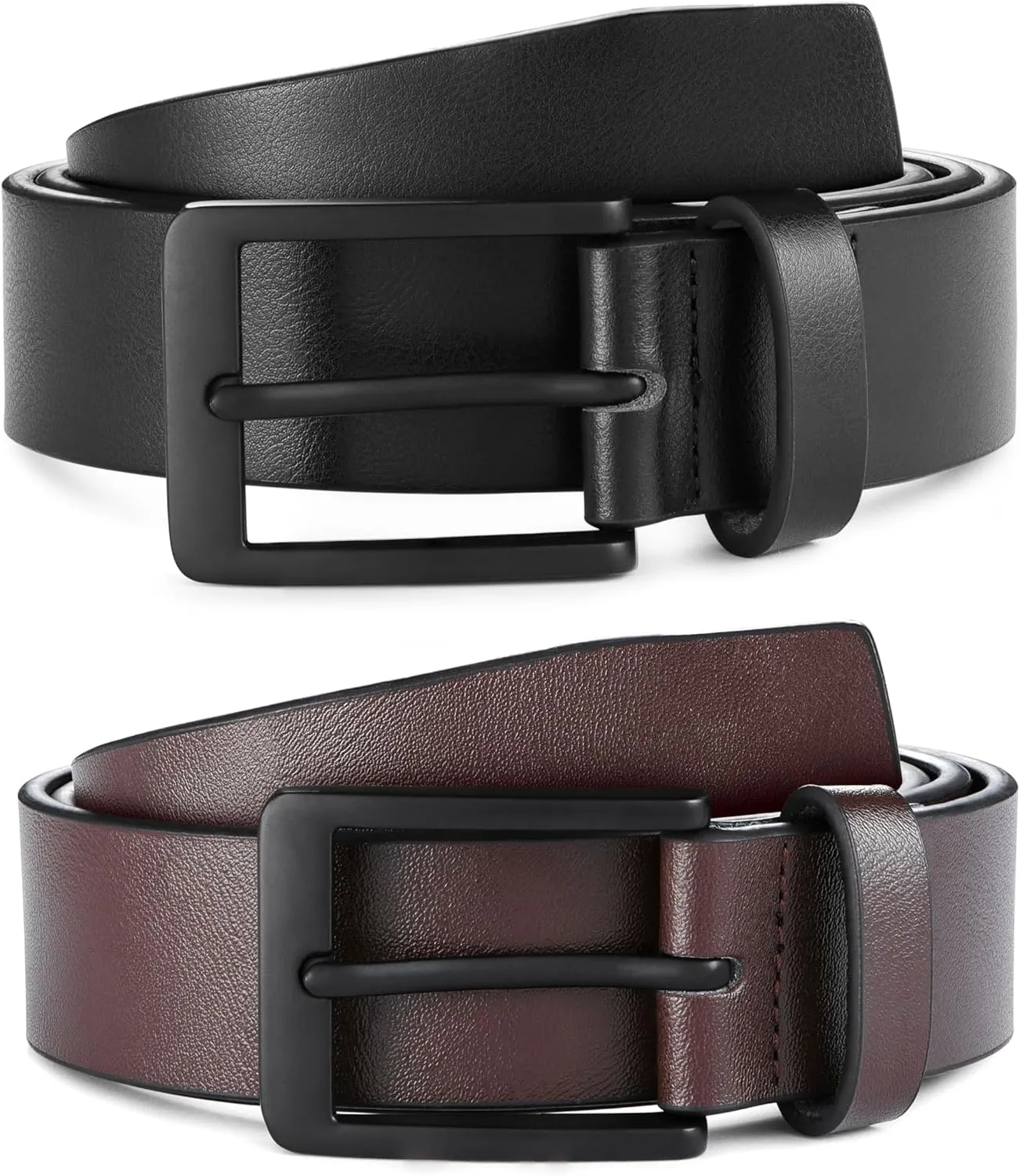 MILORDE Men's Leather Dress Belt 2Pack, Handmade, Genuine Leather, Fashion & Classic Designs for Work Business and Casual