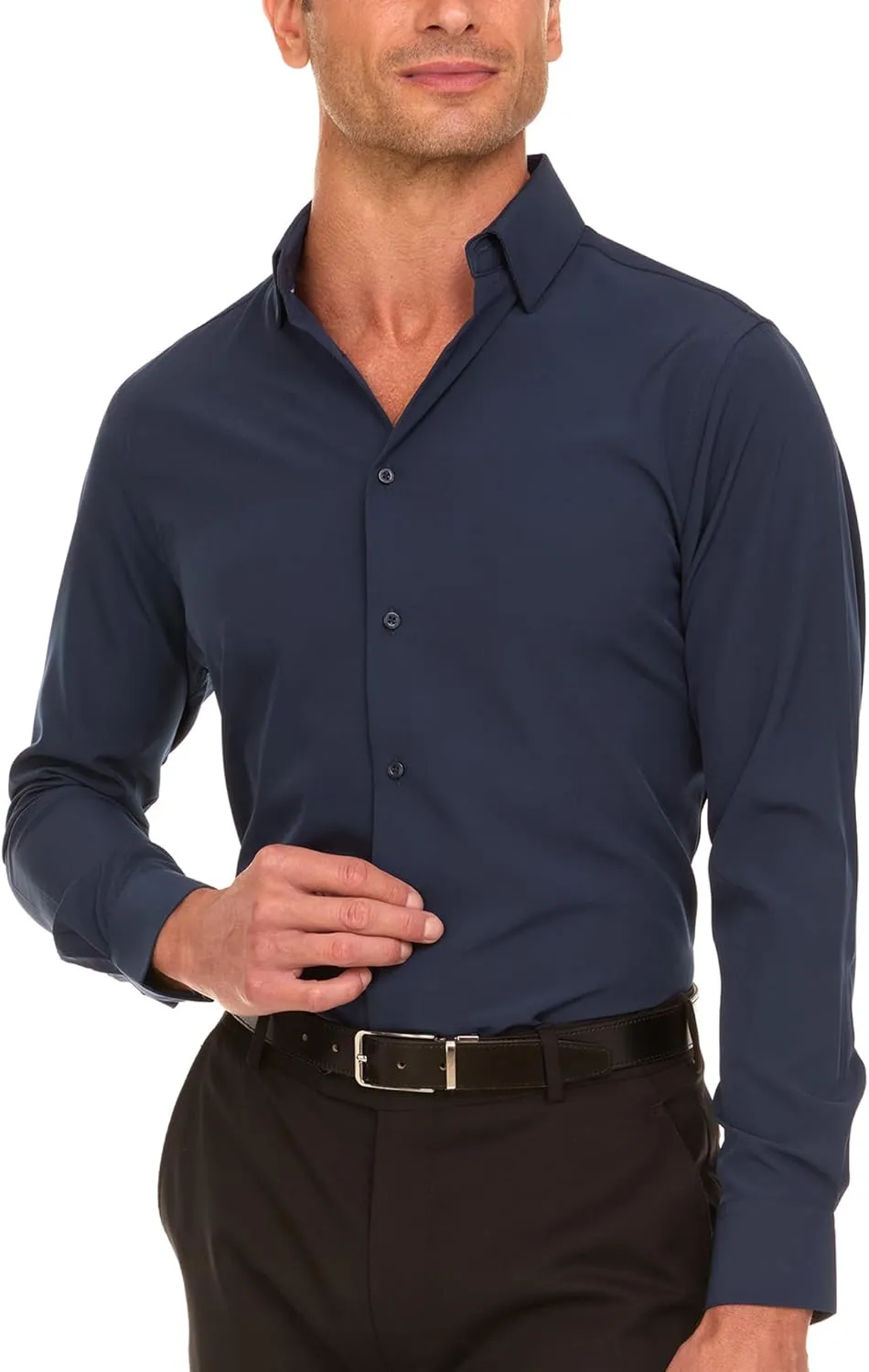 Nautica Slim Fit Mens Dress Shirts Long Sleeve Performance Polyester Fabric Wrinkle Free 4-Way Stretch