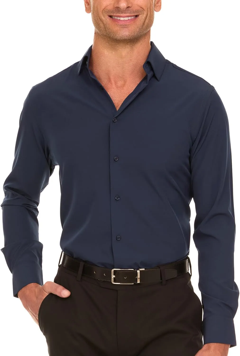 Nautica Slim Fit Mens Dress Shirts Long Sleeve Performance Polyester Fabric Wrinkle Free 4-Way Stretch