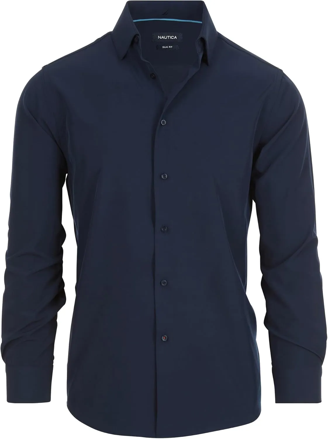 Nautica Slim Fit Mens Dress Shirts Long Sleeve Performance Polyester Fabric Wrinkle Free 4-Way Stretch