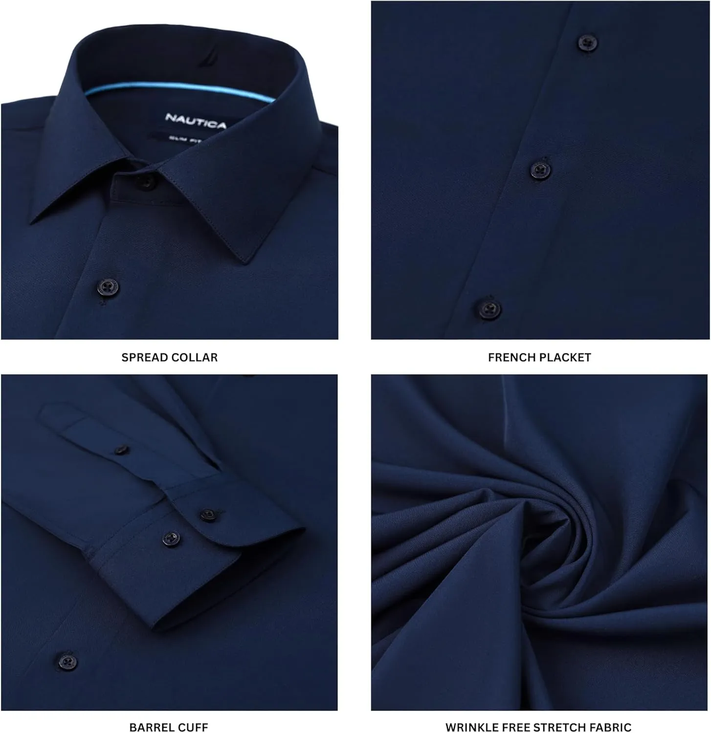 Nautica Slim Fit Mens Dress Shirts Long Sleeve Performance Polyester Fabric Wrinkle Free 4-Way Stretch