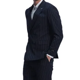 Navy Blue Pinstripe Double-Breasted Suit - Executive Precision