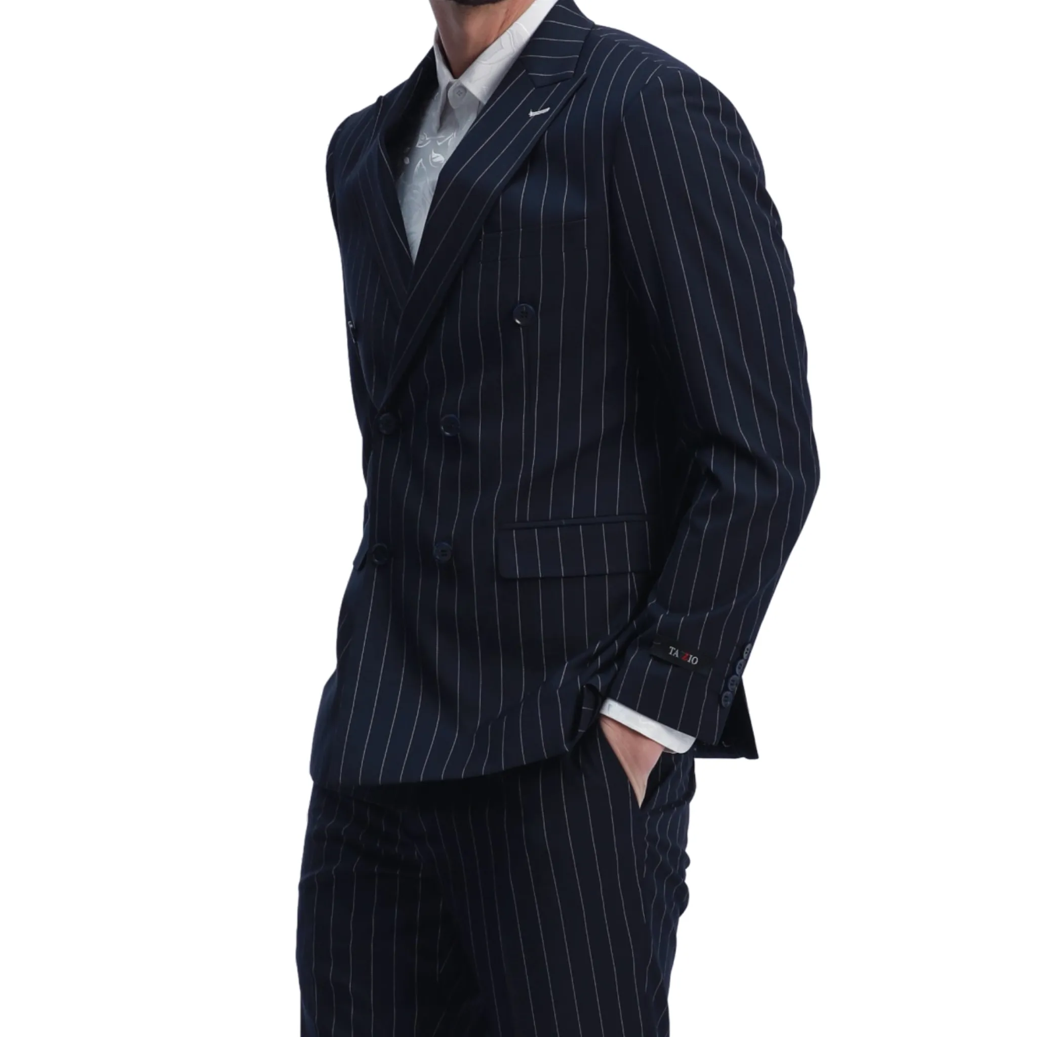 Navy Blue Pinstripe Double-Breasted Suit - Executive Precision