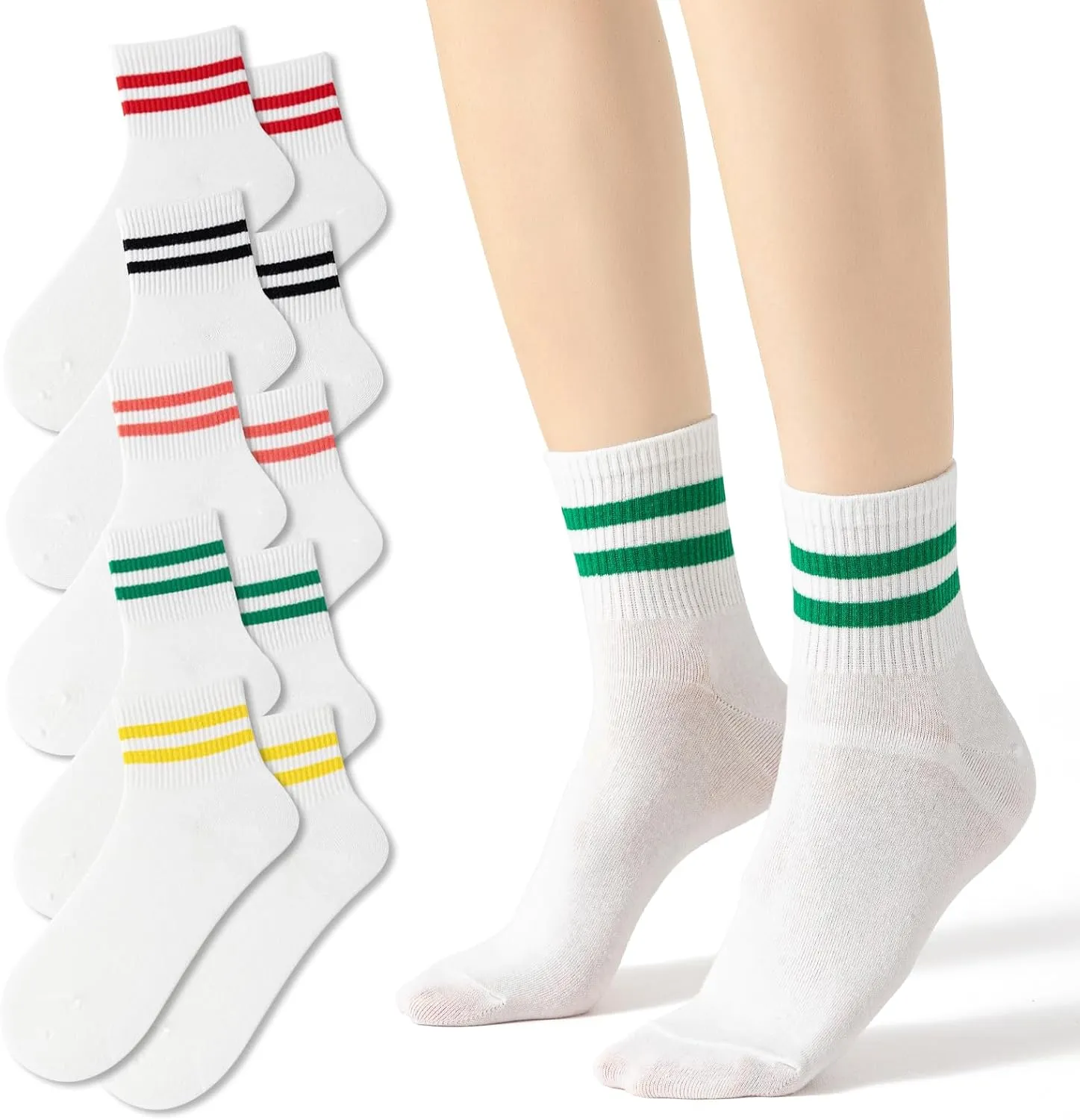 Novelty Socks For Women - Striped Retro Mini Crew Sporty Calf Casual Cotton Ankle Socks