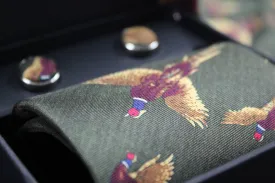 Oxford Green Silk Tie and Cufflinks Box set