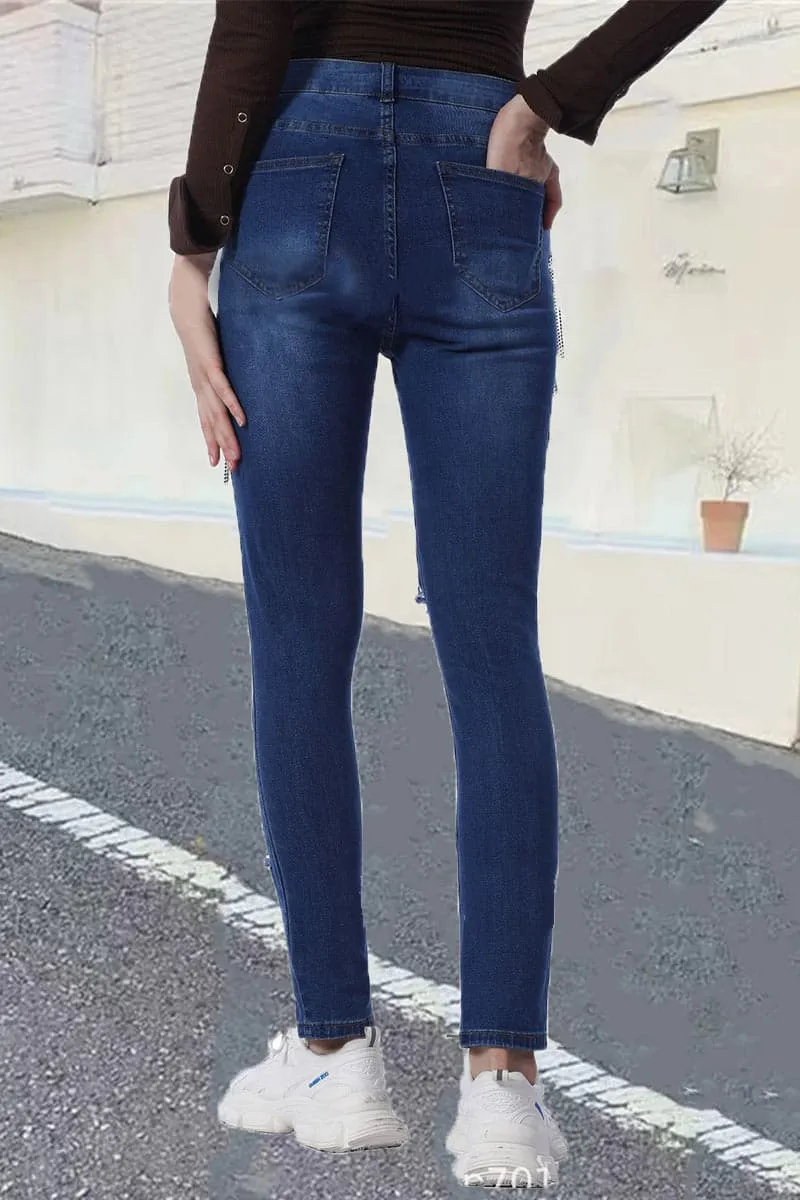 PA470 Rhinestones Cutout Jeans