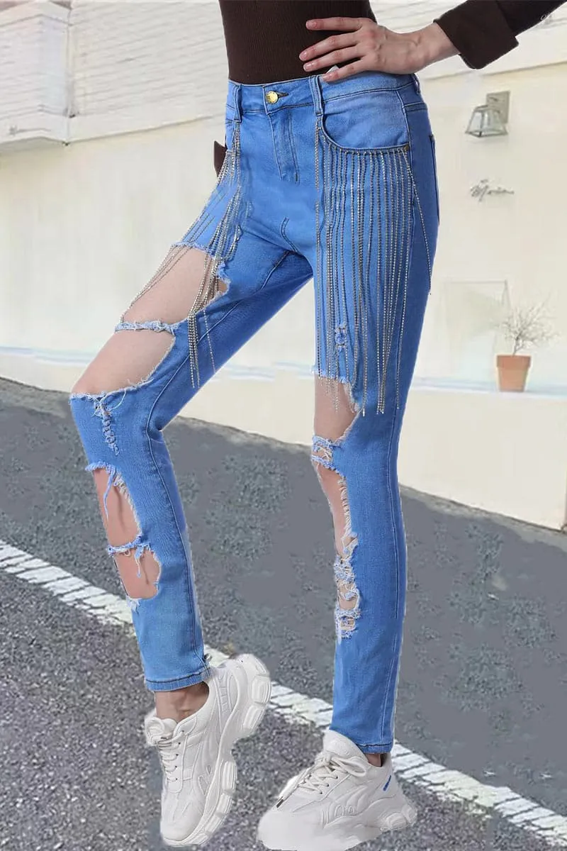 PA470 Rhinestones Cutout Jeans