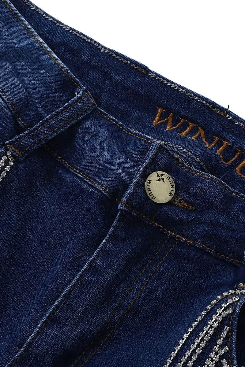 PA470 Rhinestones Cutout Jeans
