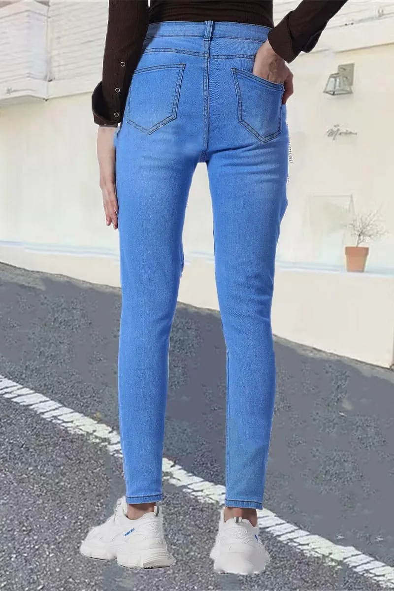 PA470 Rhinestones Cutout Jeans