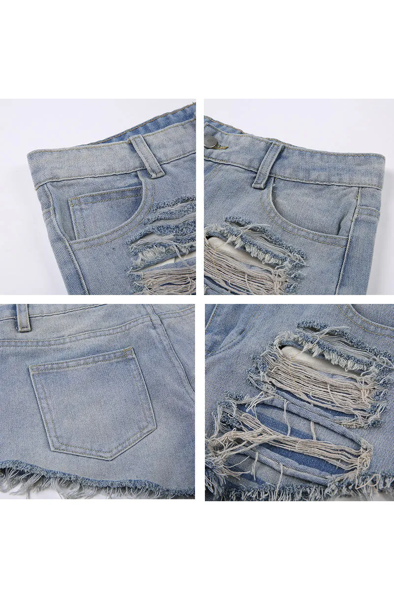 PD252 Ripped Denim Mini Shorts