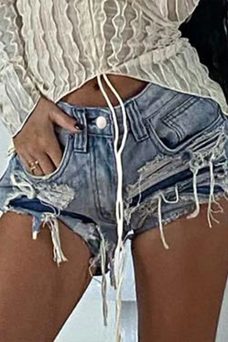 PD252 Ripped Denim Mini Shorts