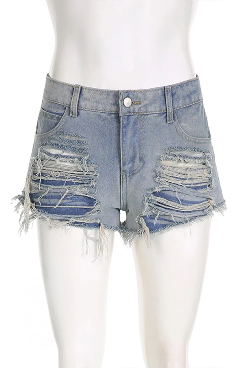 PD252 Ripped Denim Mini Shorts