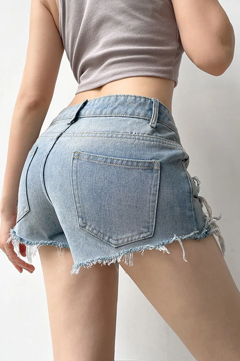 PD252 Ripped Denim Mini Shorts