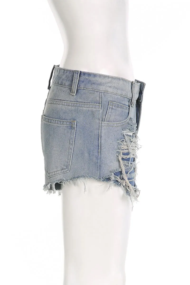 PD252 Ripped Denim Mini Shorts