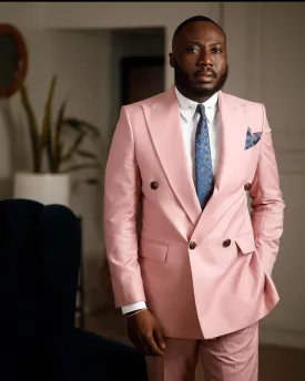 Pink double breasted suit