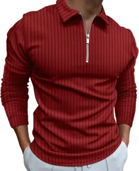 Polo Shirts for Men Golf Shirts Long Sleeve Zip Up Lapel Business Smart Casual Tops Henley V Neck Rugby