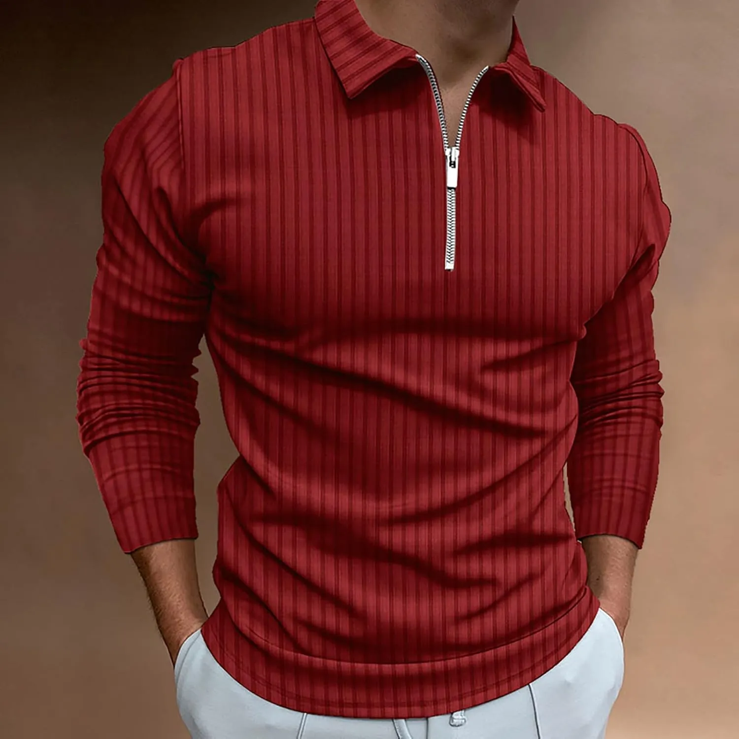 Polo Shirts for Men Golf Shirts Long Sleeve Zip Up Lapel Business Smart Casual Tops Henley V Neck Rugby