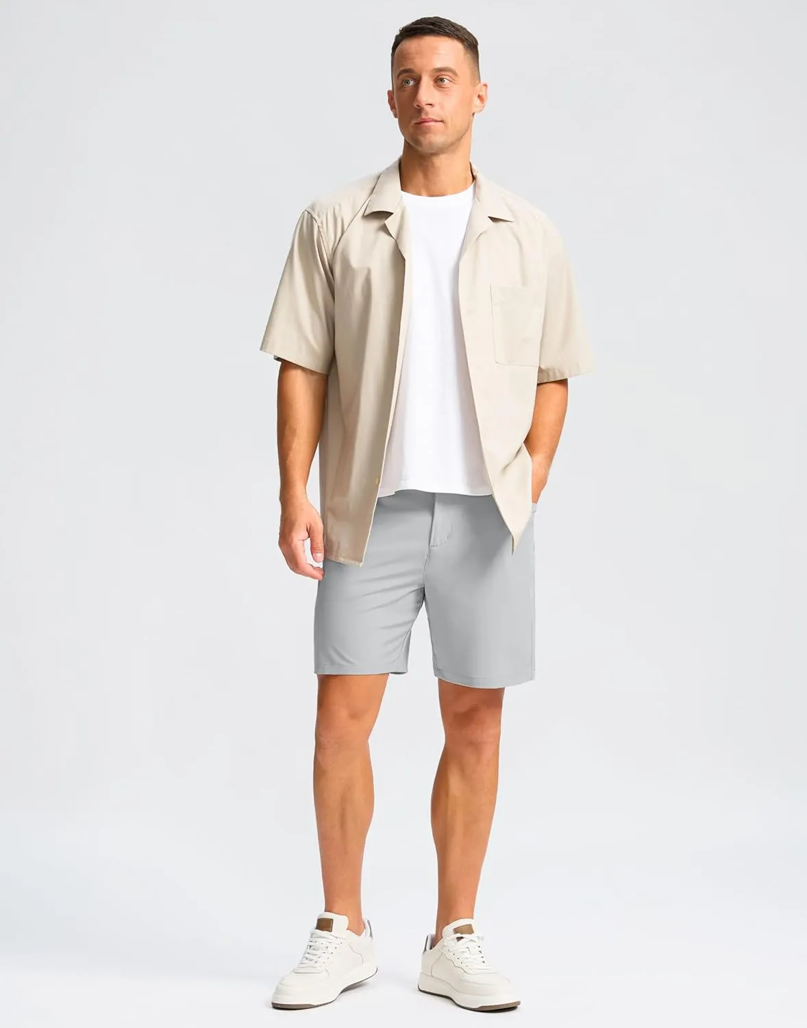 Pudolla Men's Casual Golf Shorts 7" Lightweight Stretch Flat Front Work Dress Shorts for Men with Pockets