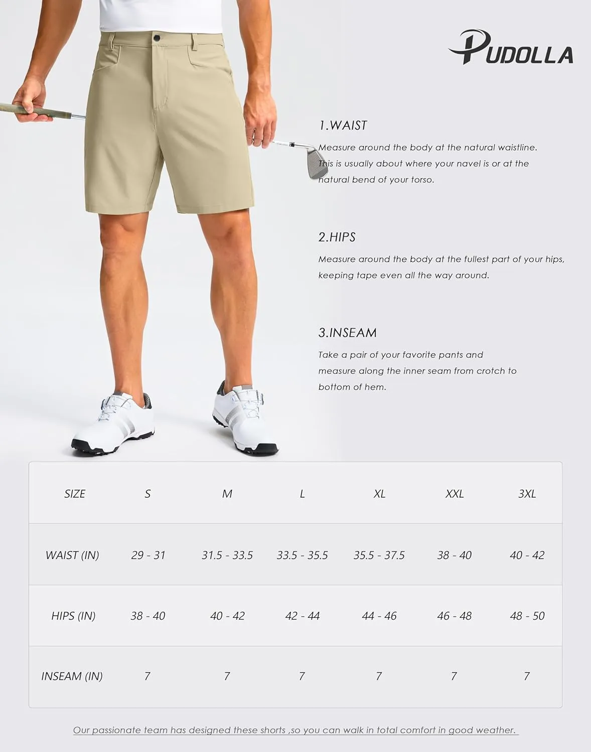 Pudolla Men's Casual Golf Shorts 7" Lightweight Stretch Flat Front Work Dress Shorts for Men with Pockets