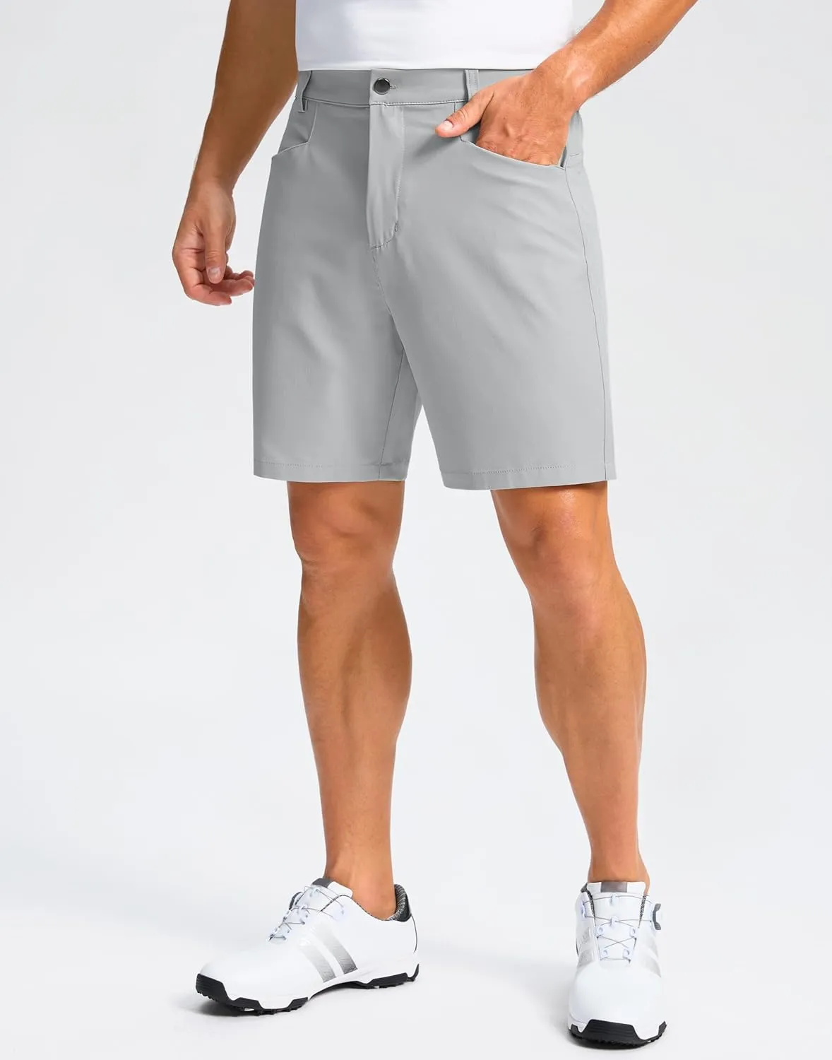 Pudolla Men's Casual Golf Shorts 7" Lightweight Stretch Flat Front Work Dress Shorts for Men with Pockets