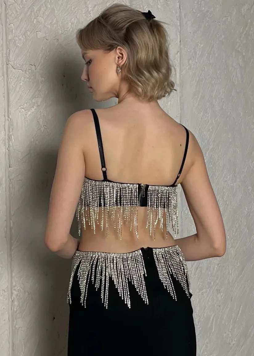 Rhinestones Tassel Hollow Out Bodycon Dress