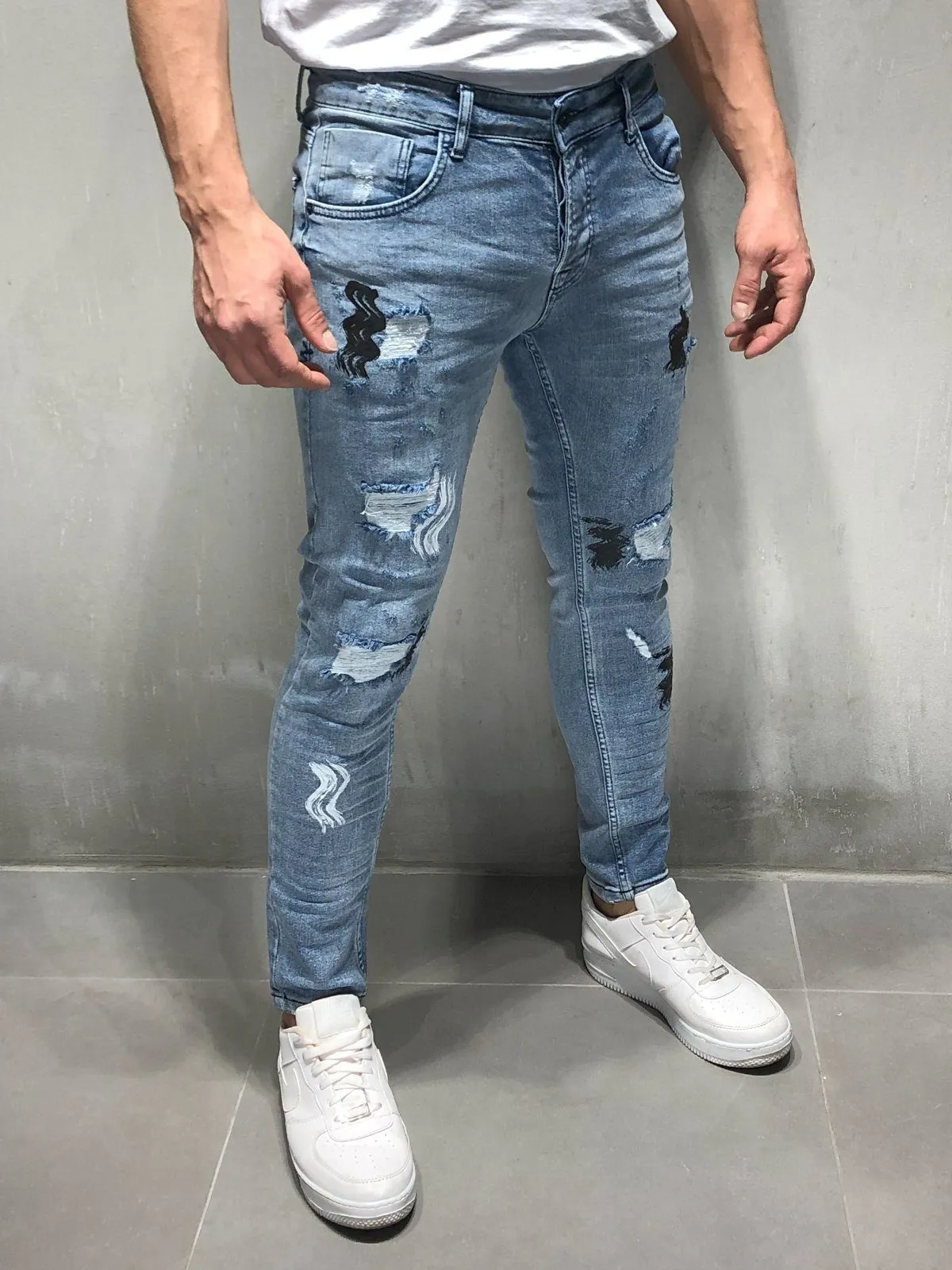 Ripped&Repaired Jeans Random Patches