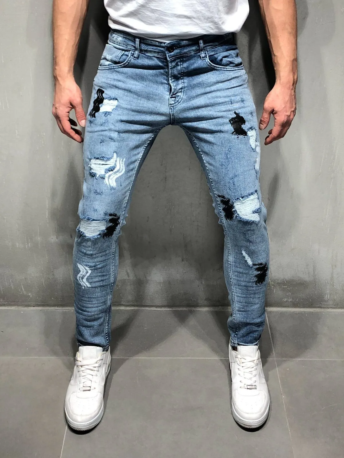 Ripped&Repaired Jeans Random Patches