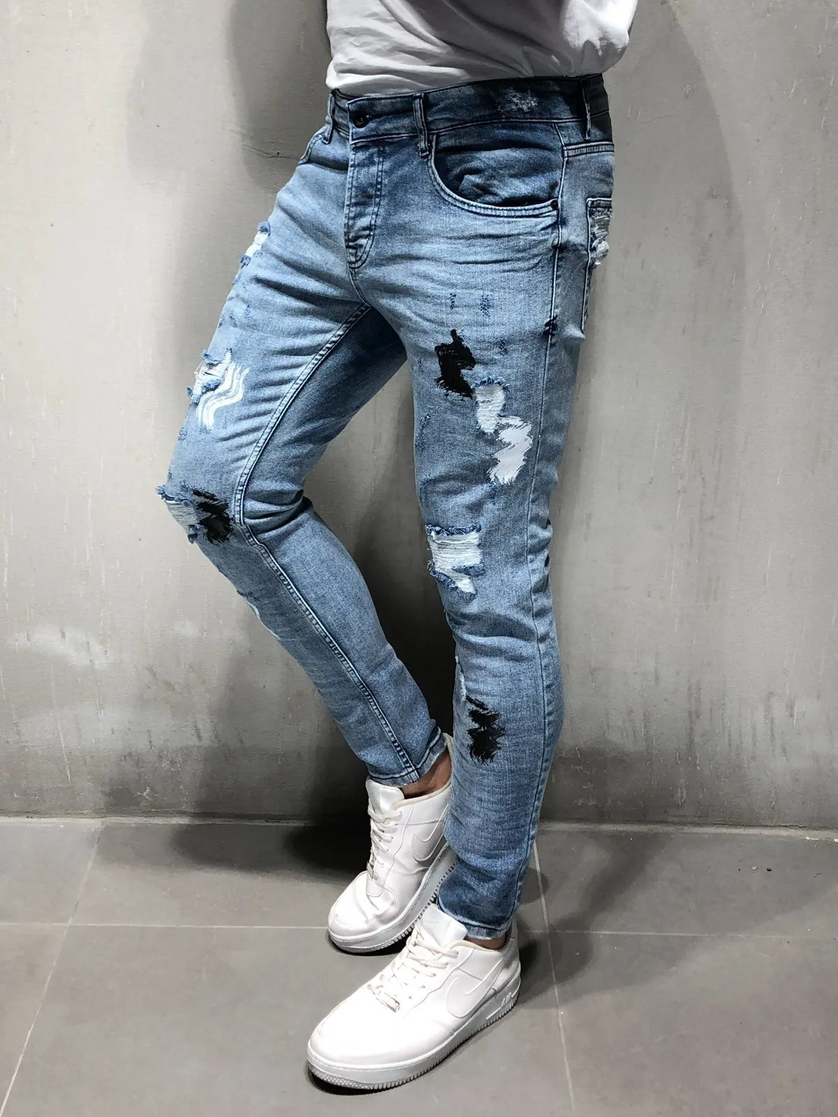 Ripped&Repaired Jeans Random Patches