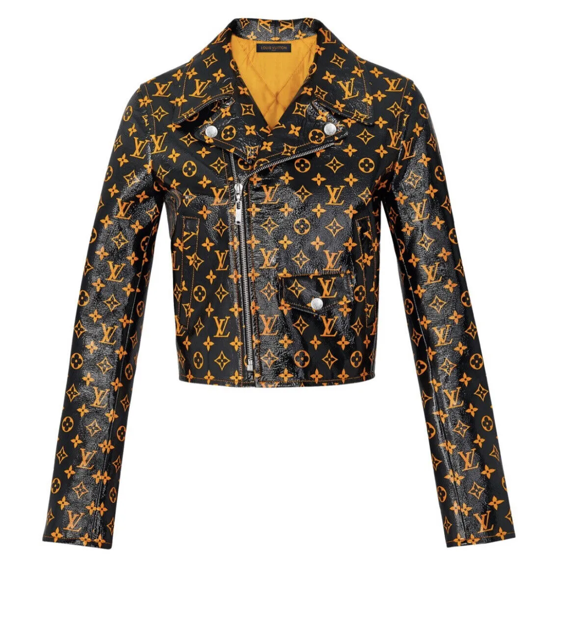 Runaway LOUIS VUITTON 2019 Patent Lamb Leather Biker Jacket Size 40 S small ladies