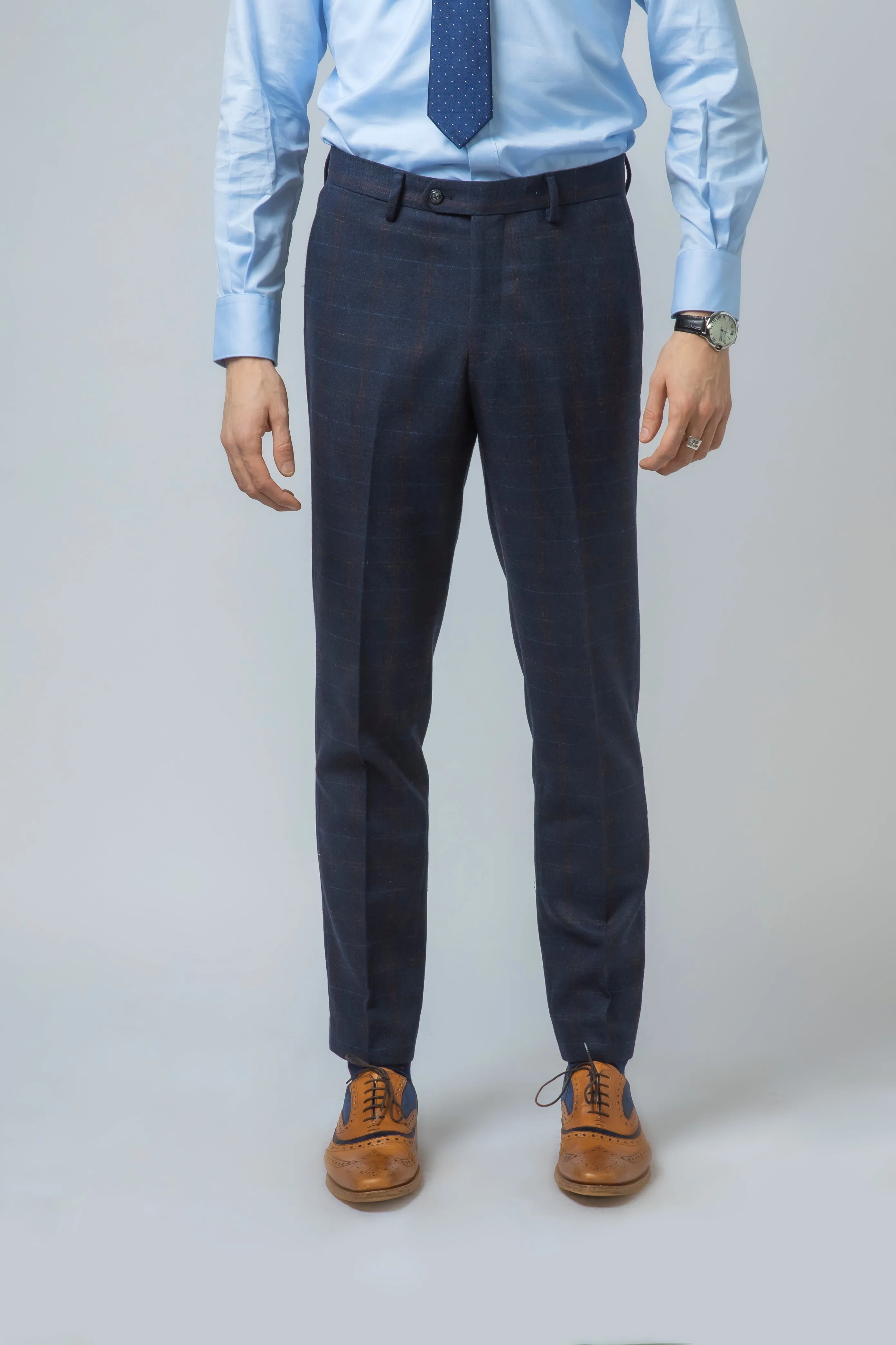 Ryan Navy Blue Tweed Check 3 Piece Suit | Wedding Wear | Office Suit | Check Suit