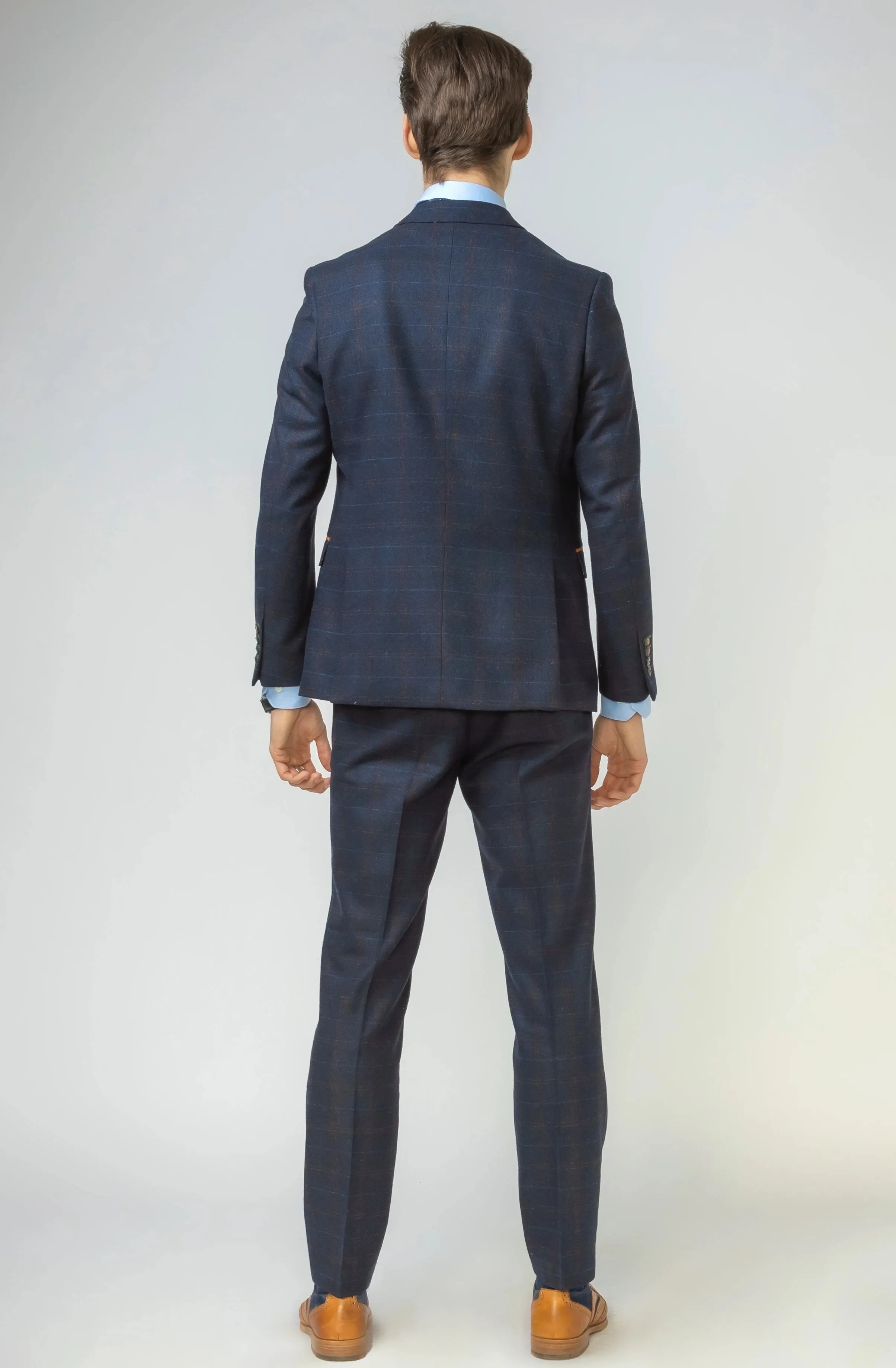 Ryan Navy Blue Tweed Check 3 Piece Suit | Wedding Wear | Office Suit | Check Suit