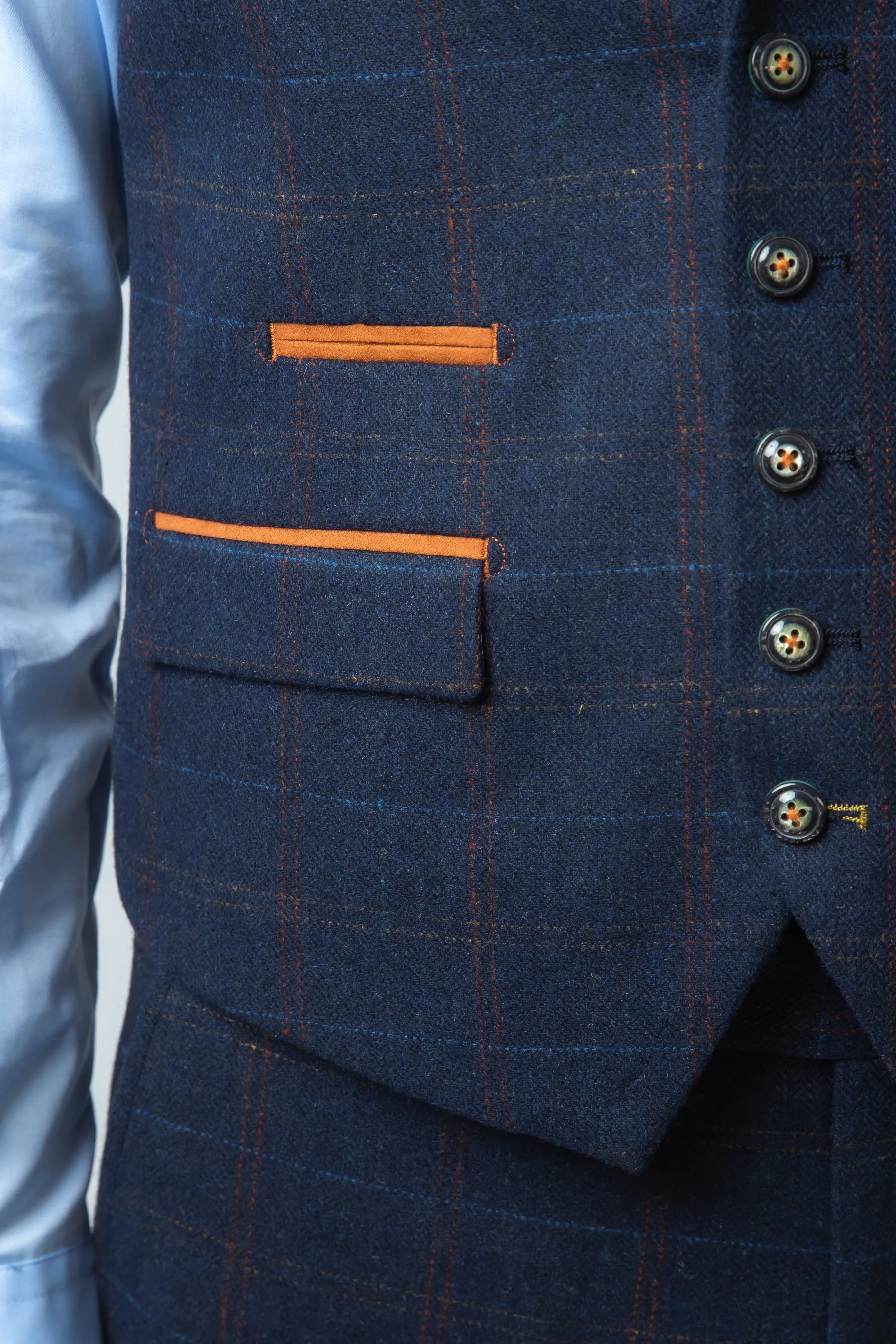 Ryan Navy Blue Tweed Check 3 Piece Suit | Wedding Wear | Office Suit | Check Suit
