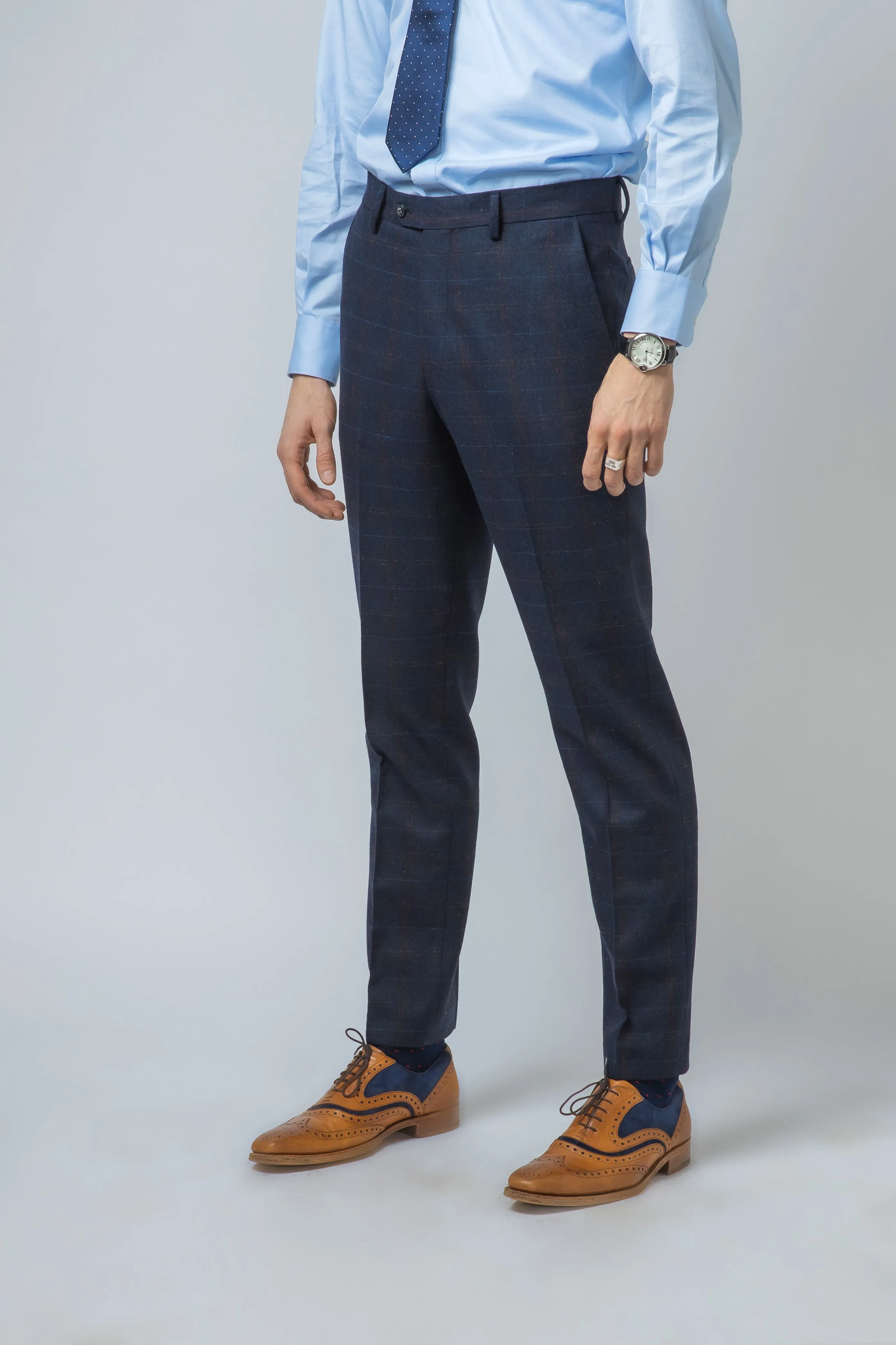 Ryan Navy Blue Tweed Check 3 Piece Suit | Wedding Wear | Office Suit | Check Suit