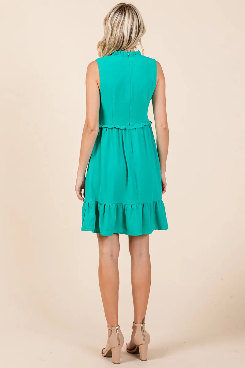 Sleeveless Smocked Ruffle Hem Shirred Mini Dress