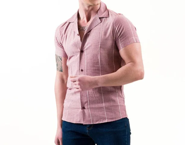 STRIPED ROUGE COTTON/LINEN SHORT SLEEVE